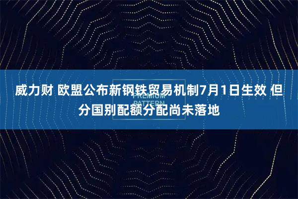 威力财 欧盟公布新钢铁贸易机制7月1日生效 但分国别配额分配尚未落地