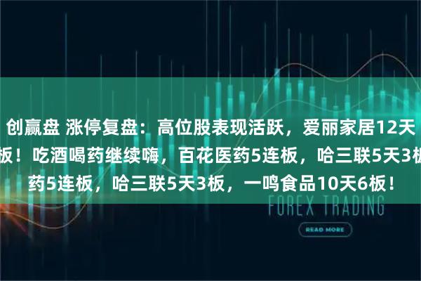 创赢盘 涨停复盘:高位股表现活跃,爱丽家居12天11板,高争民爆9天8板!吃酒喝药继续嗨,百花医药5连板,哈三联5天3板,一鸣食品10天6板!